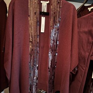 Chico's Deep Raisin Sequined Ruana Wrap